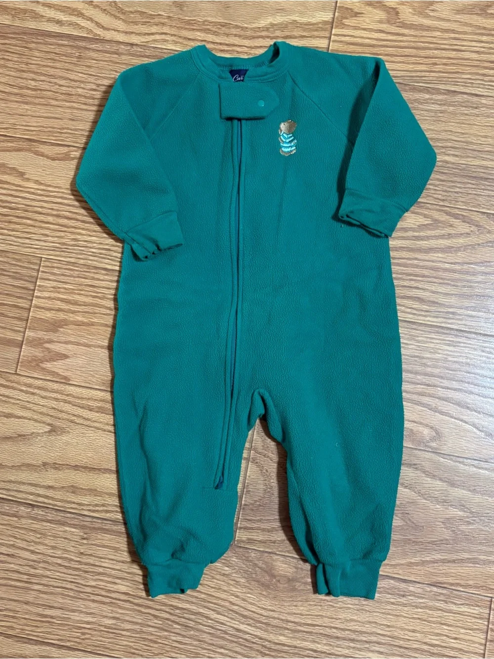 Vintage Carter's Green Fleece Footless Sleeper Pajamas 2T Bear Open Feet